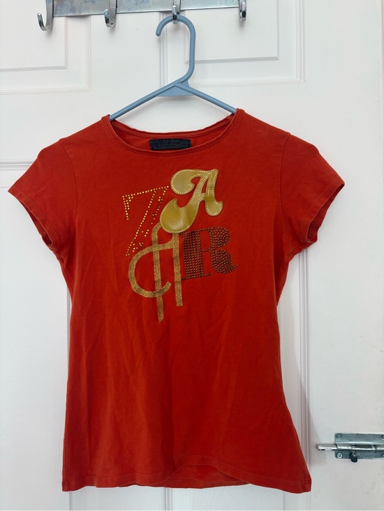 Zara Tops - Zara Orange Short Sleeve Tee with Gold Appliqué